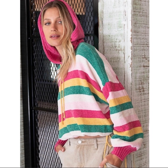 🌈🌈Rainbow Striped Chenille Hoodie - Picture 2 of 6